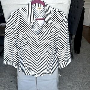 Talbots zip up dress shirt brand new with tags ladies size 14.black and white